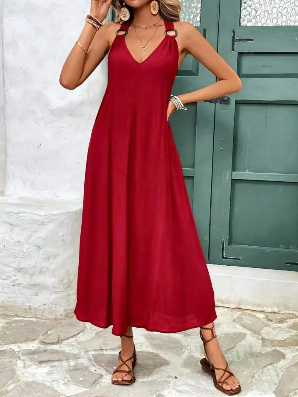 Dress V-Neck Sleeveless Midi Dress