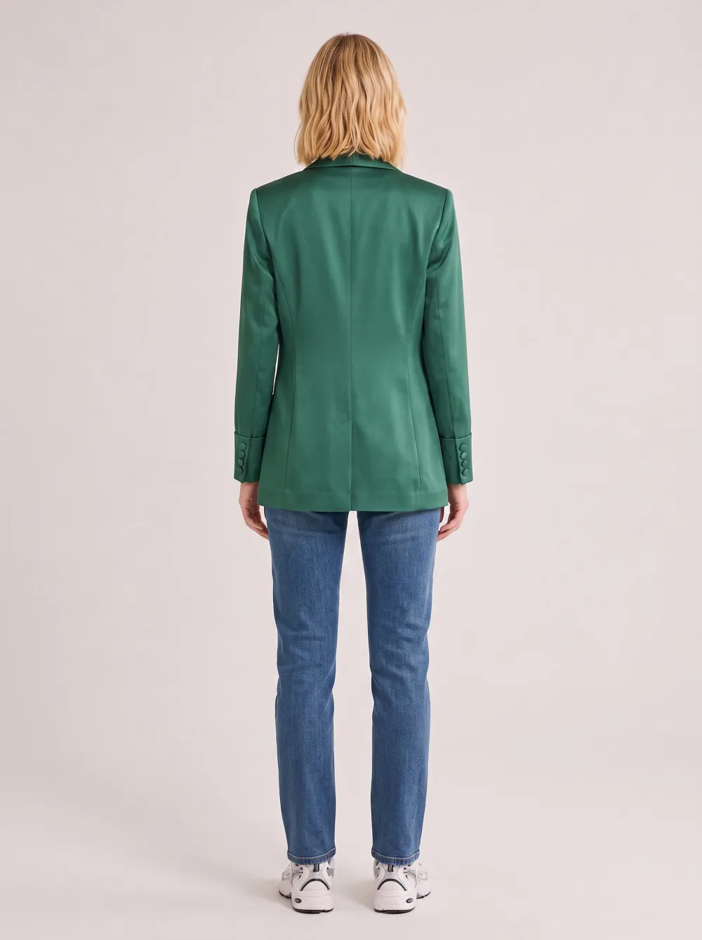 Women's Emerald Green Satin Shawl Collar Blazer Jacket