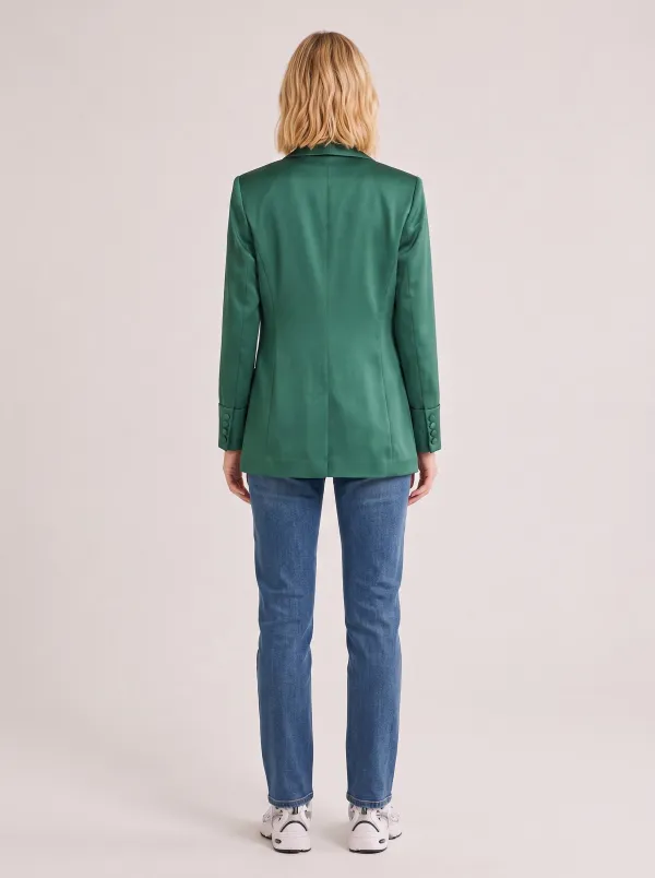 Women's Emerald Green Satin Shawl Collar Blazer Jacket