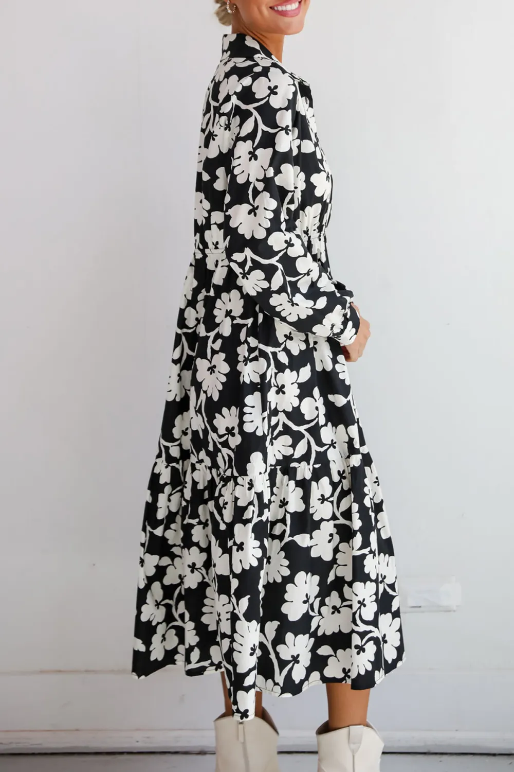 Black Floral Midi Dress