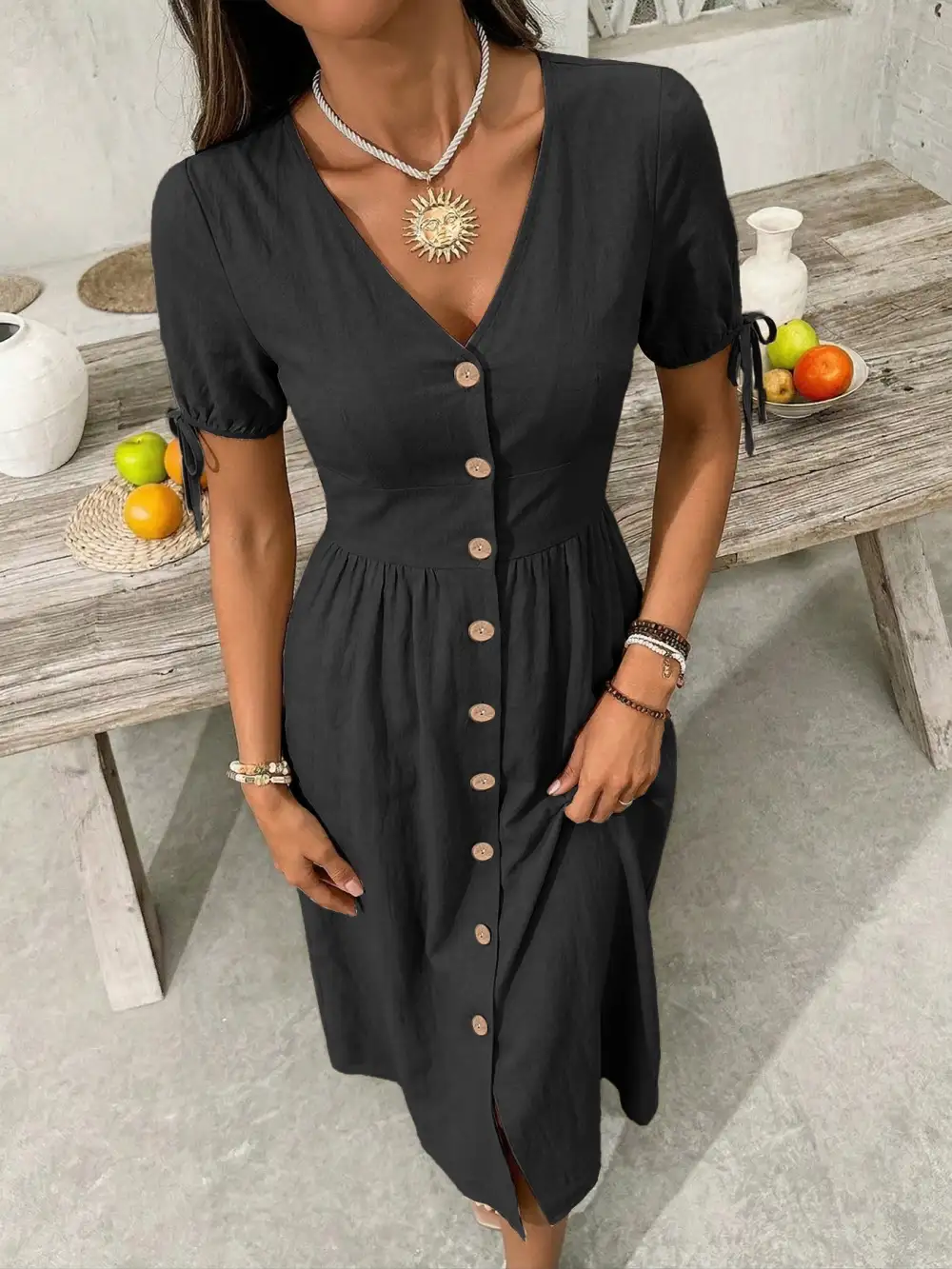 Elegant Short Sleeve Midi Dress