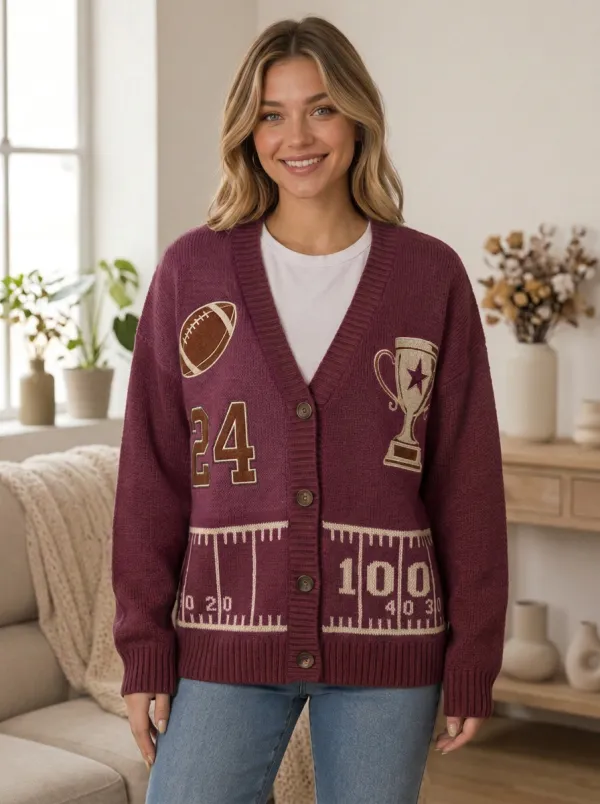 Women's Gridiron Trophy Number Knit Cardigan