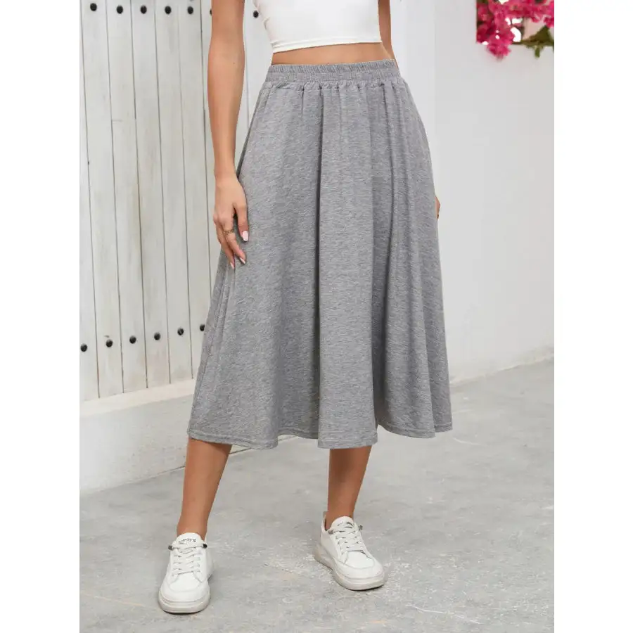 Elastic Waist Skirt with Pockets