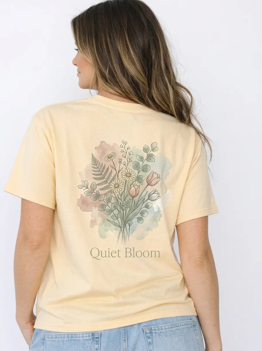 Women's Nature Lover Quiet Bloom Watercolor Floral Printed T-shirt