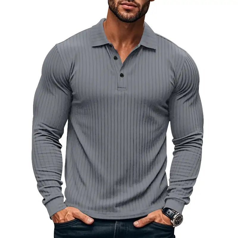 Long Sleeve Slim Fit Athletic Fine Knit Polo Shirt
