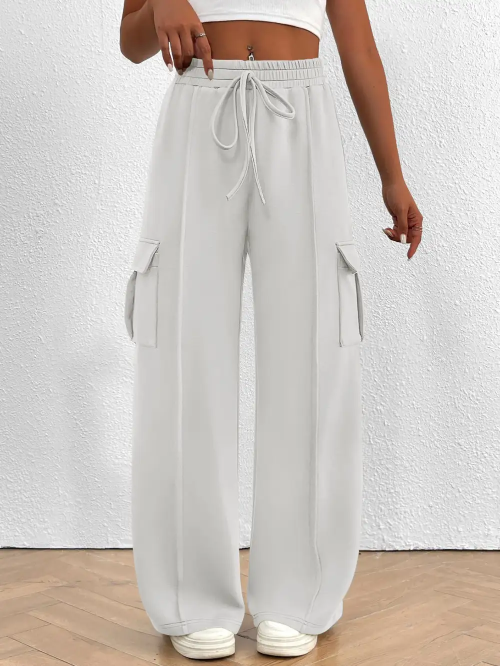 High Waist Cargo Pants With Drawstring
