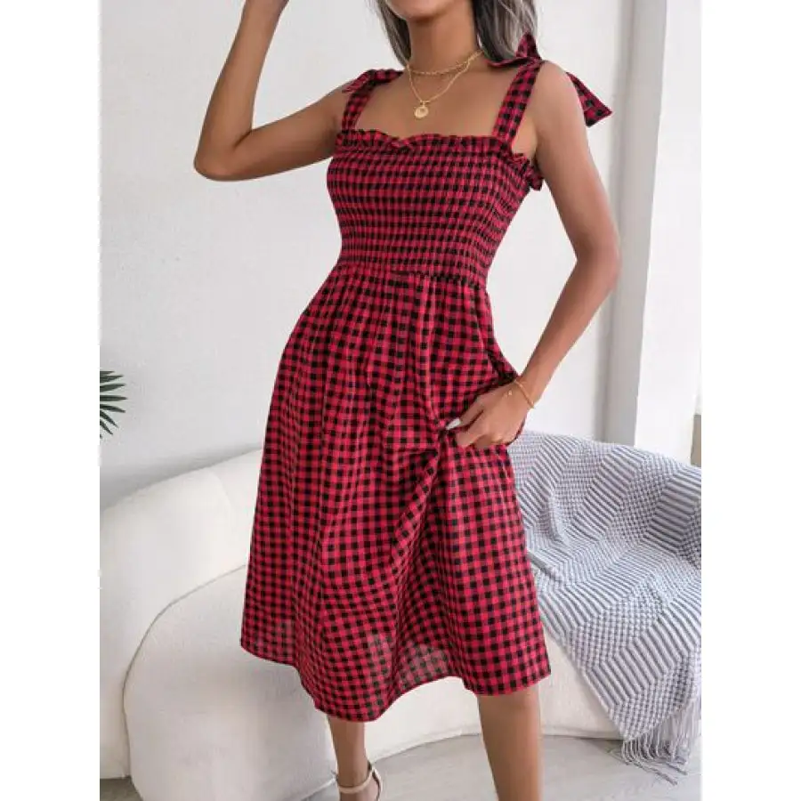 Frill Square Neck Midi Dress