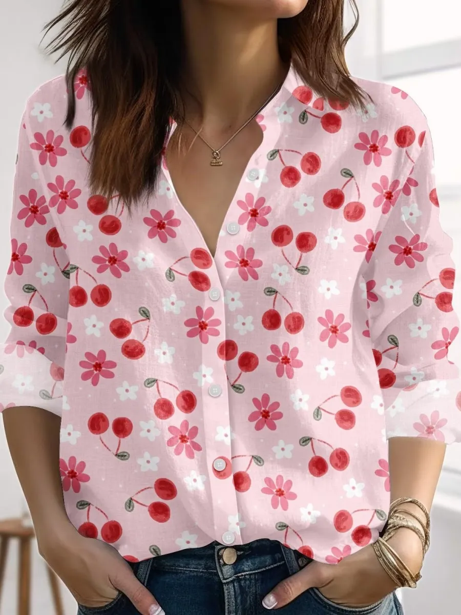 Cherry and Flower Print Shirt
