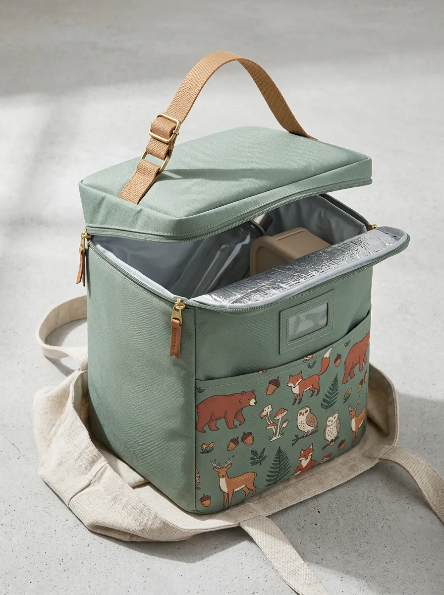 Kids Woodland Animal Forest Pattern Printed Insulated Lunch Bag