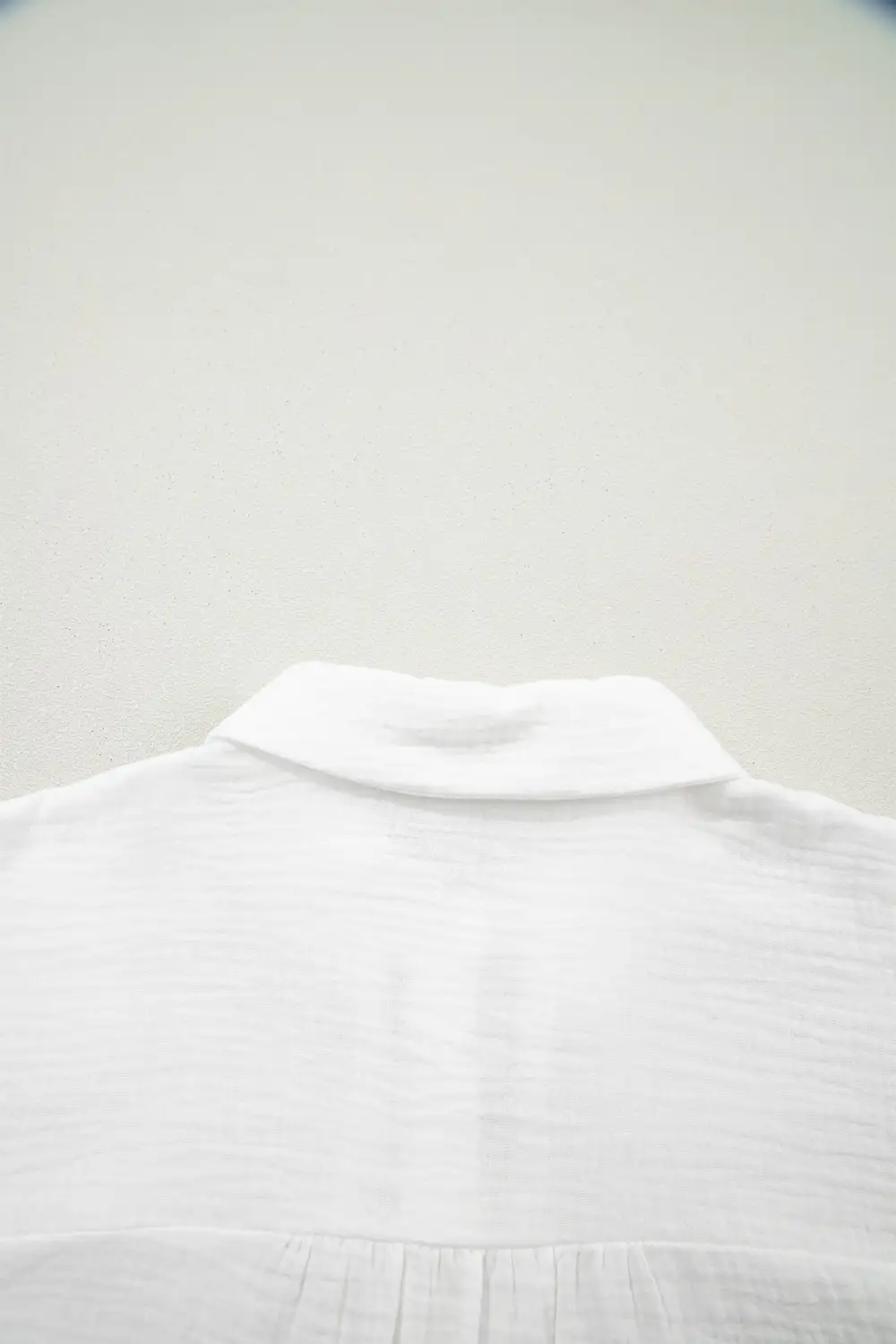 Lace Trim Textured Short Sleeve Shirt Blouse