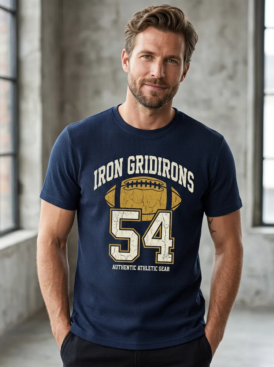 Men's Expressive Football Gridiron Ball Crew Neck Graphic T-Shirt