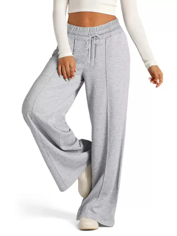 Relaxed Drawstring Wide Leg Pocketed Casual Pants