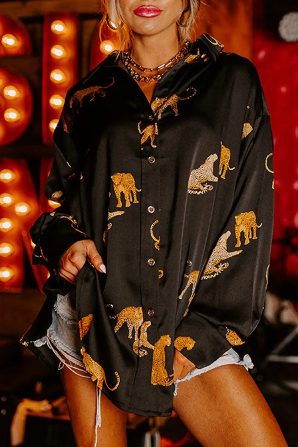 Leopard Print Animal Print Satin Blouse