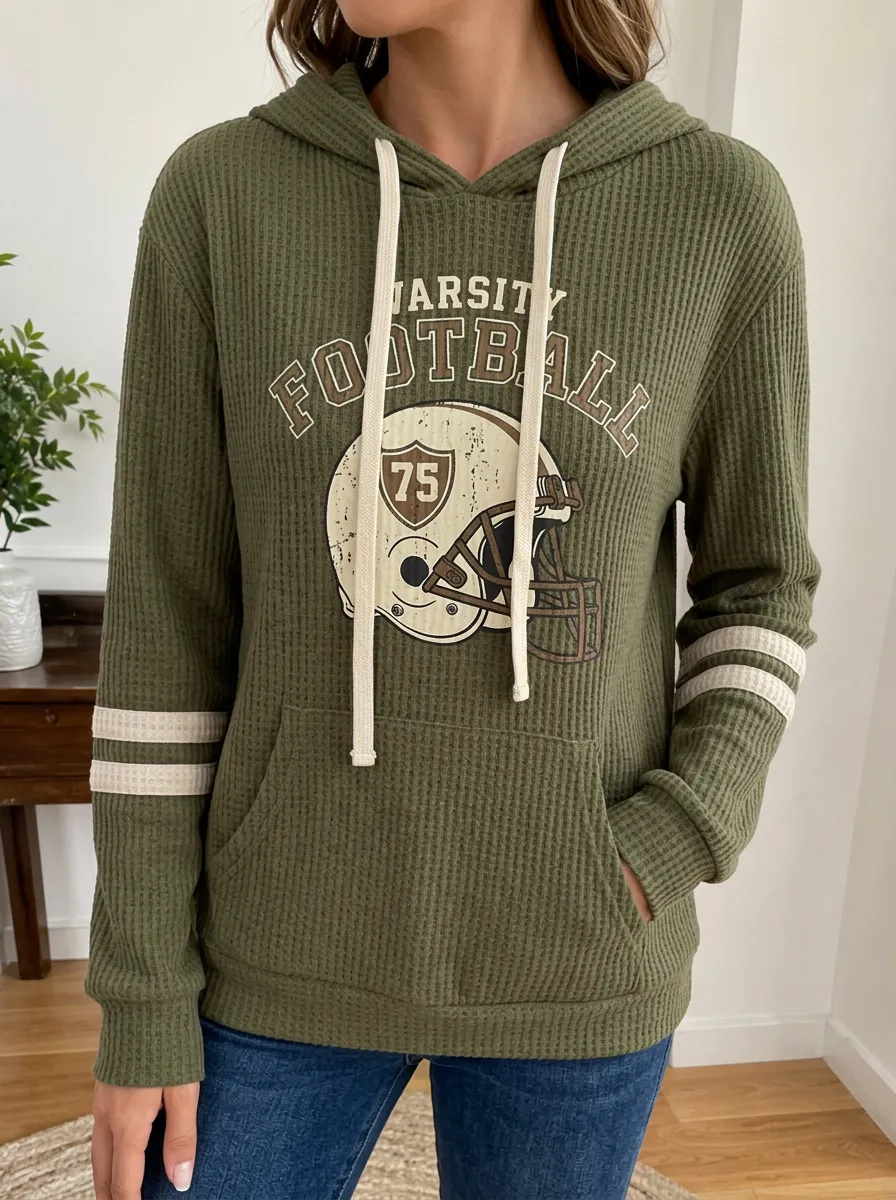 Women's Heritage Varsity Football Helmet Printed Waffle Knit Hoodie