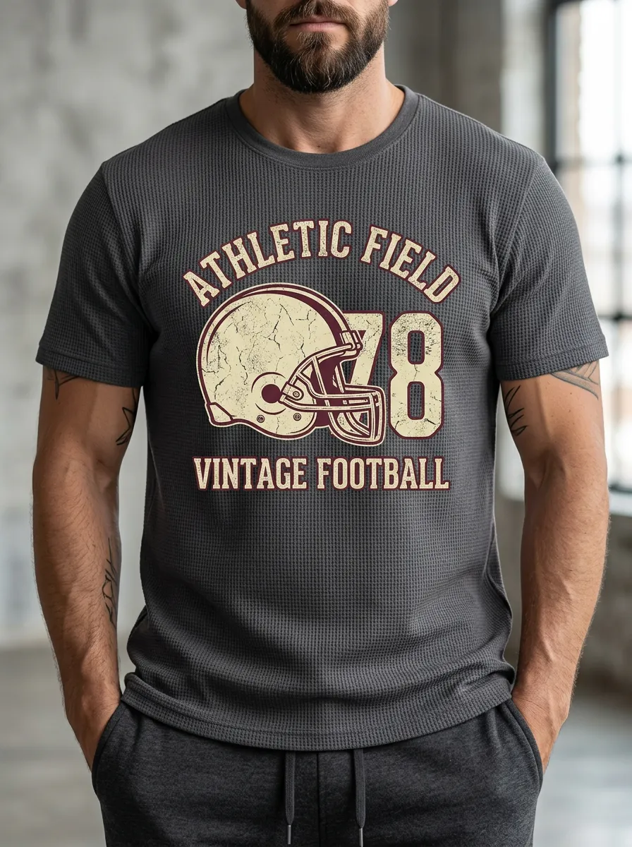 Men's Bold Helmet Football Ball Crew Neck Graphic T-Shirt