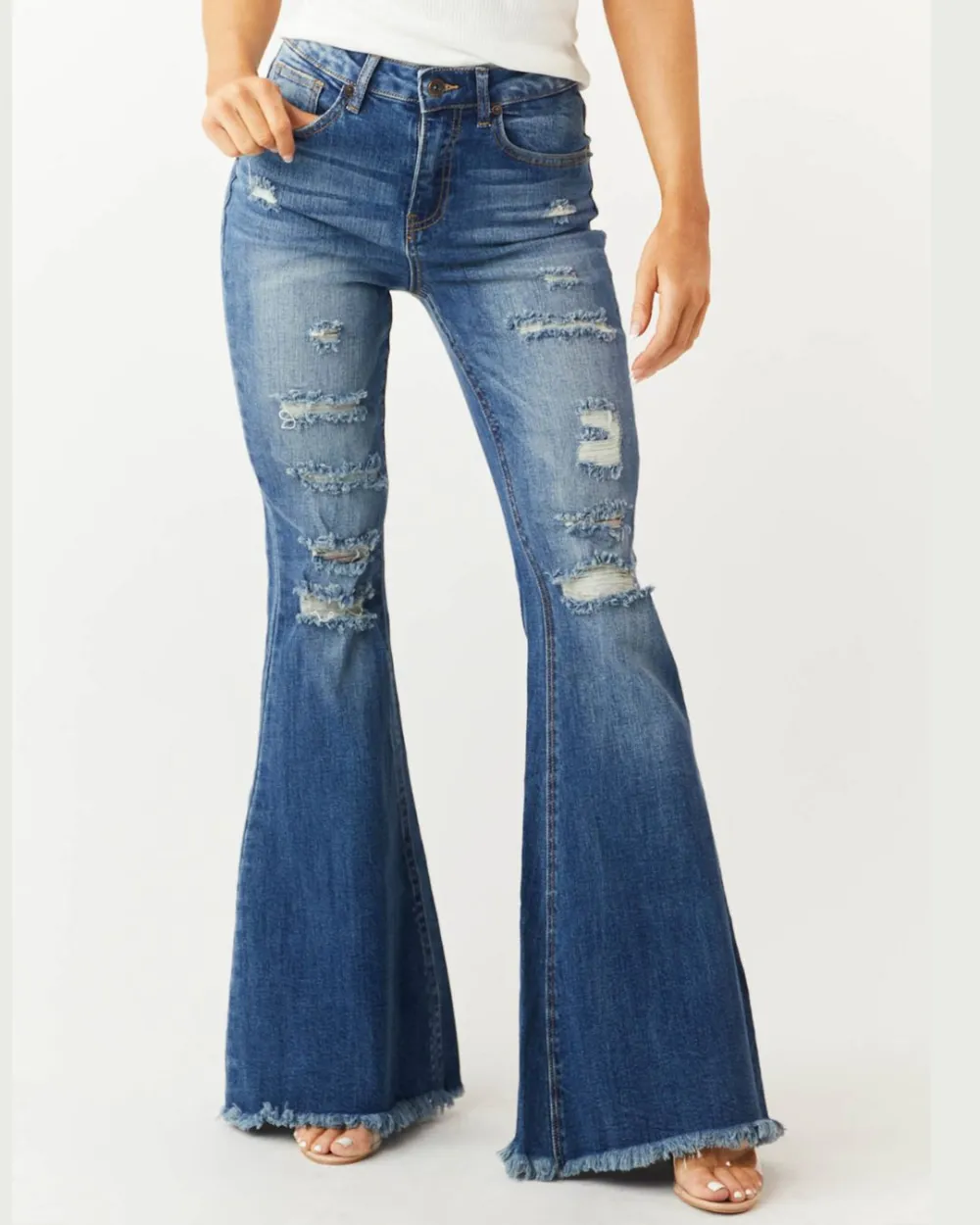 Distressed Stretch Flare Jeans