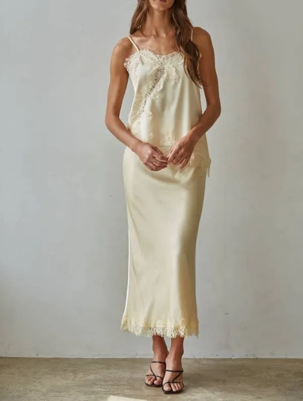 Cream Lace Satin Skirts