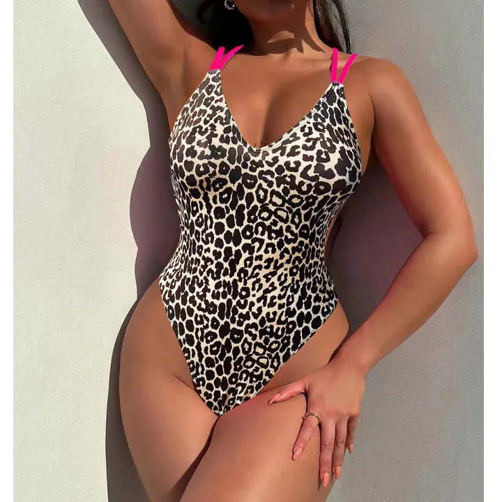 Women's Plunge-Neck Leopard-Print One-Piece Swimsuit