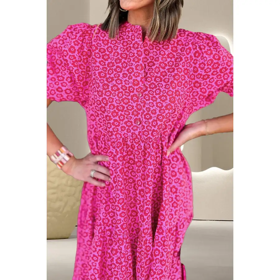 Notched Puff Sleeve Midi Dress
