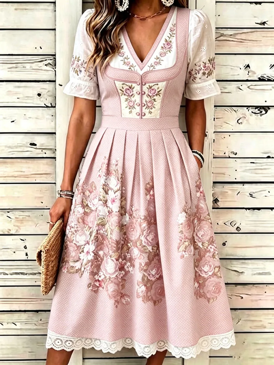 Women'S German Bavarian Vintage Floral Dress
