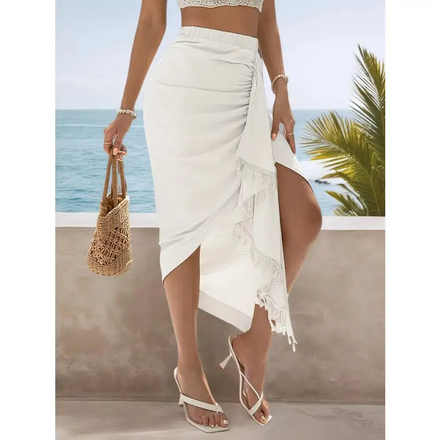 Asymmetric Tassel Wrap Skirt