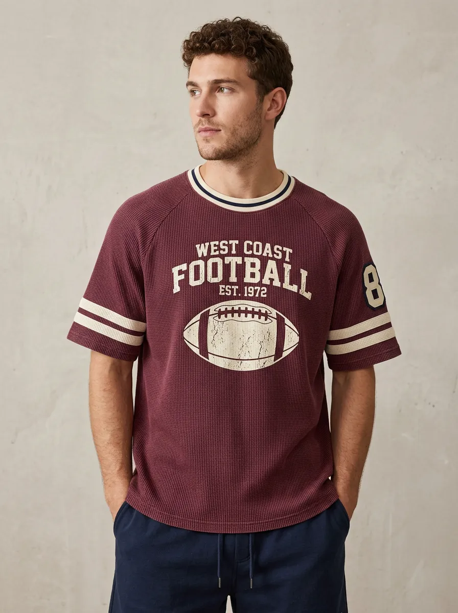 Men's West Coast Football 1972 Graphic Printed Waffle T-shirt