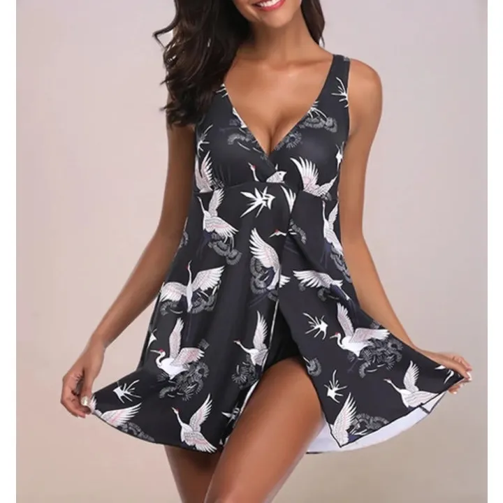 Women's Plunge-Neck Printed One-Piece Swimsuit