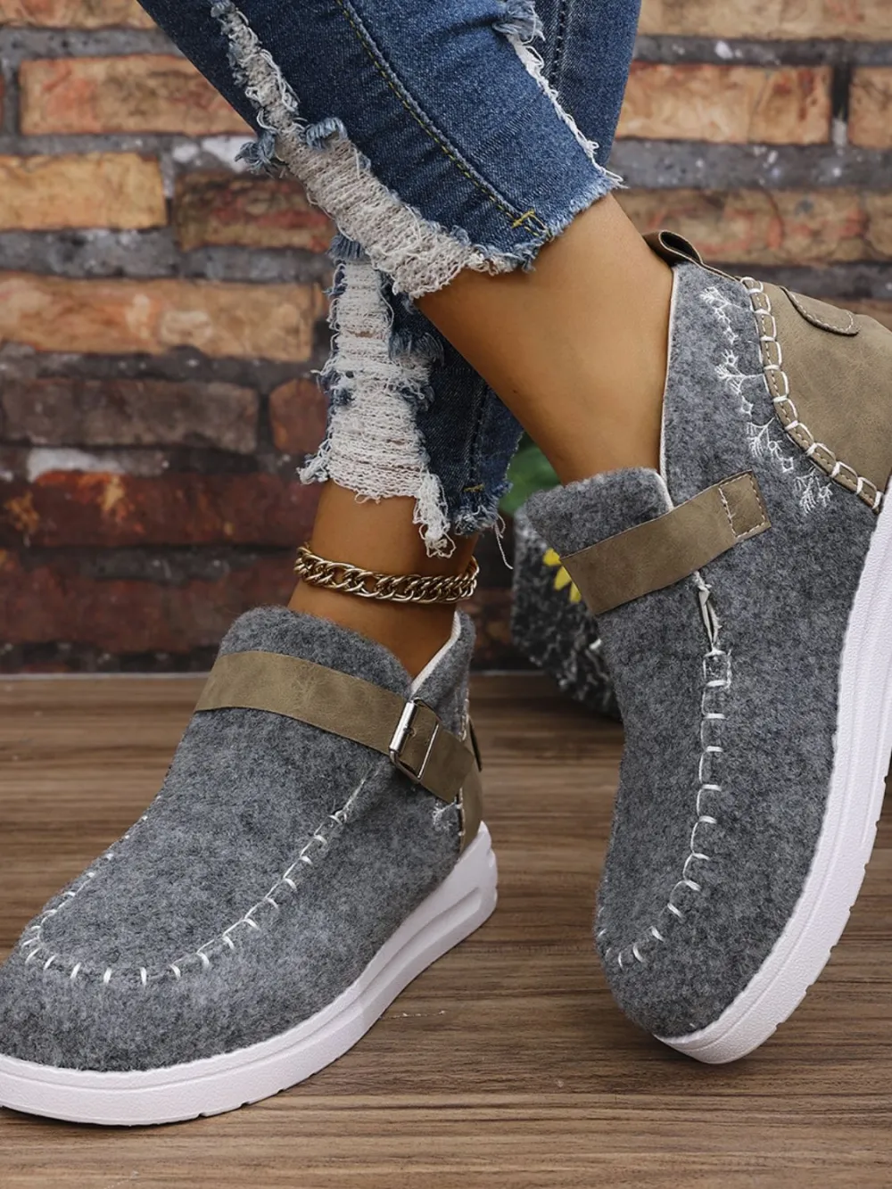 Round Toe Buckle Sneakers