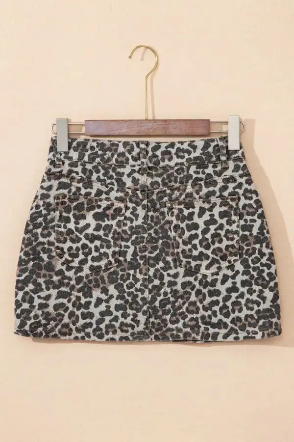 Denim Leopard Print Mini Skirt