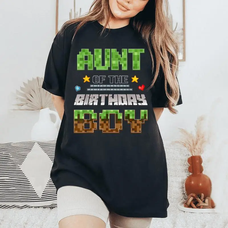 Aunt Of The Birthday Boy Video Gamer Pixel Birthday Party Women's Oversized Comfort T-Shirt