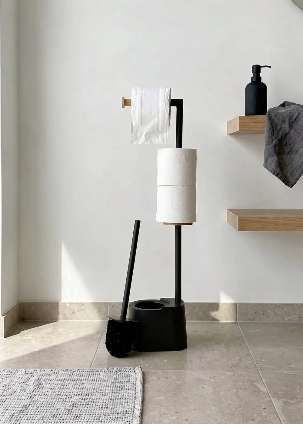 Toilet Paper Holder With Brush Black