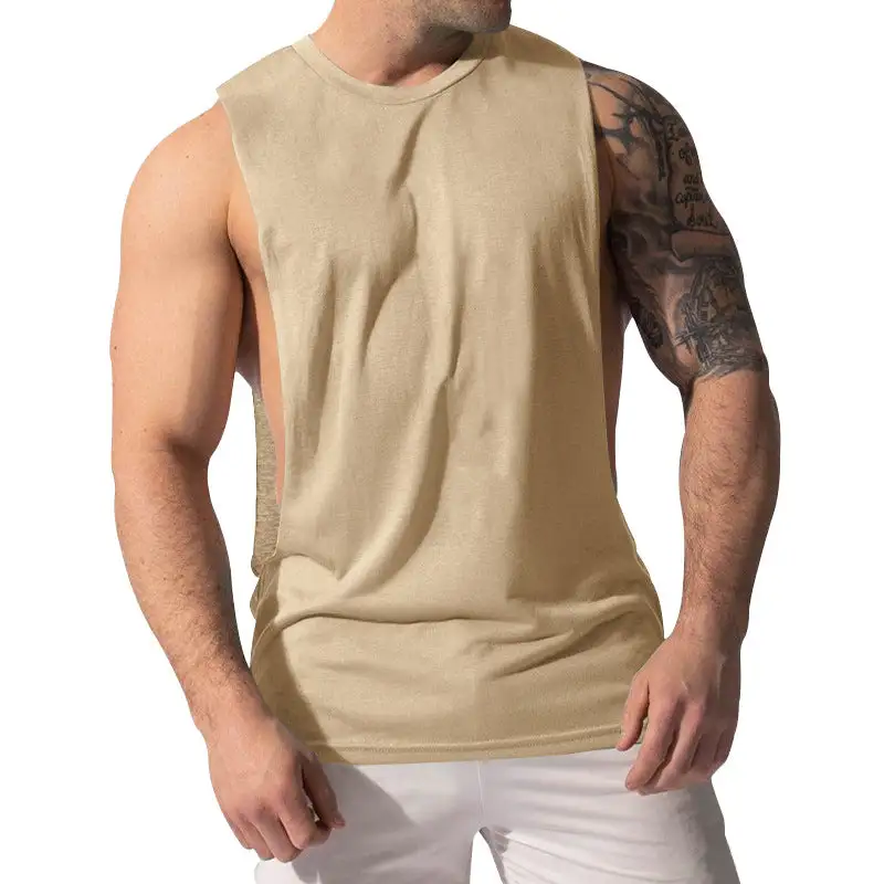 Men's Muscle Shirt With Extra Deep Arm Openings And Breathable Cotton Blend