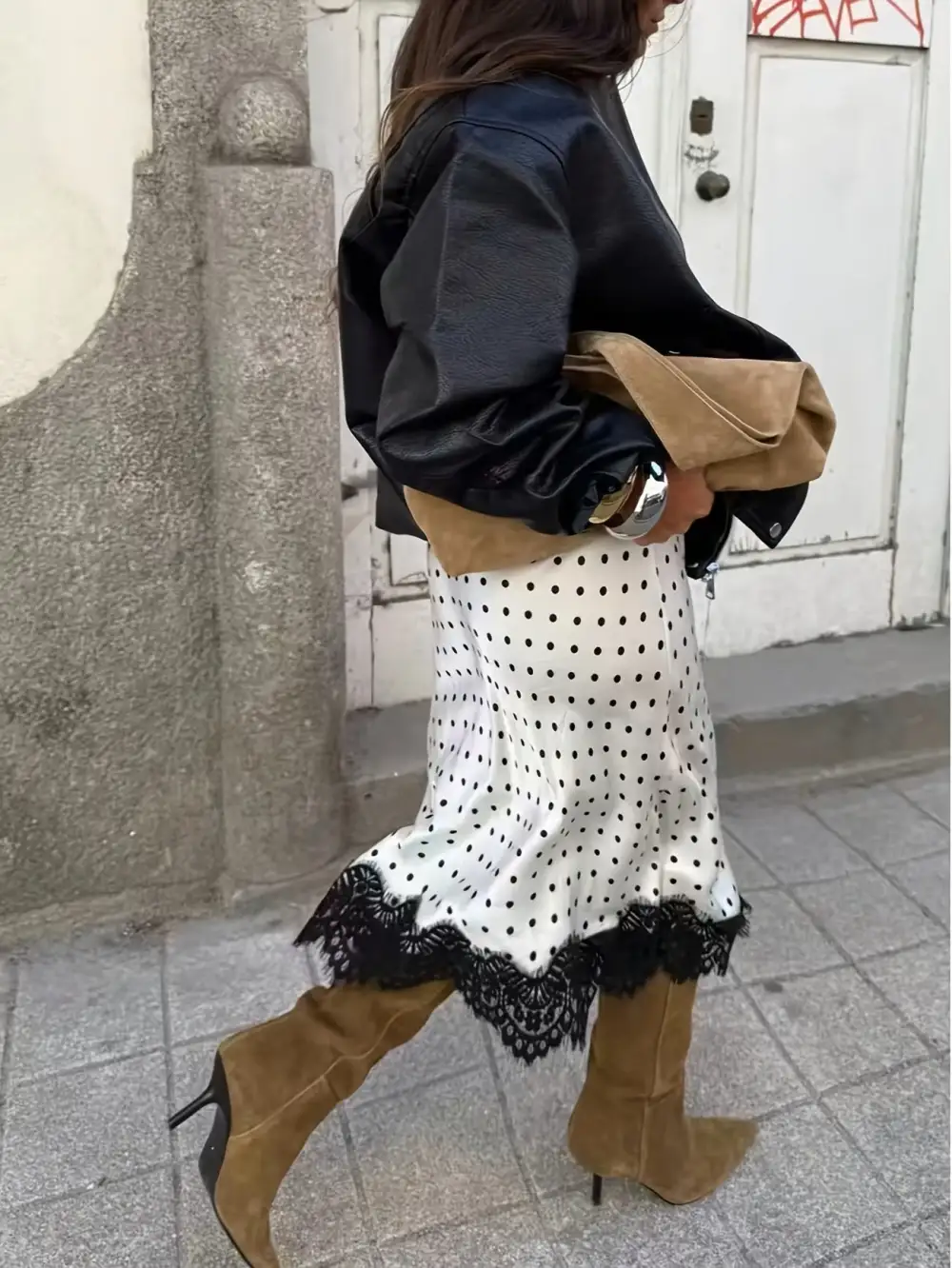 Easy Fit Lace Satin Polka Dot Skirt