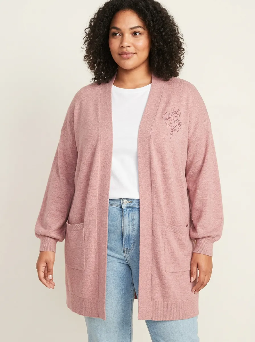 Pink Modern Floral Line Art Print Cardigan