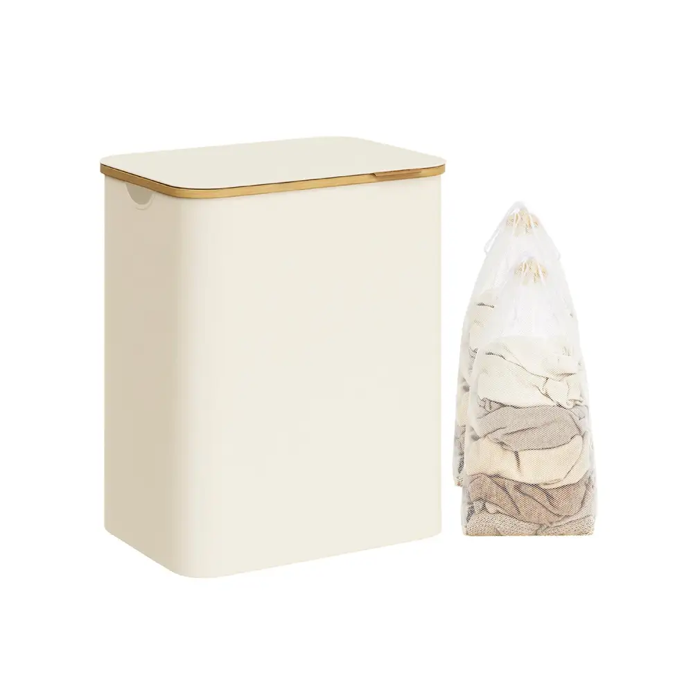 Double Compartment Lidded Divided Laundry Storage Basket