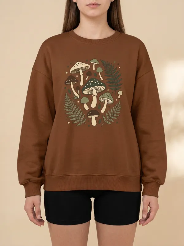 Relaxed Printed Mushroom Cottagecore Graphic Sweatshirt