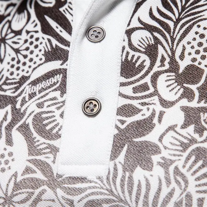 Men's Polo Shirt With Floral Gradient Pattern Classic Collar And Subtle Button Placket