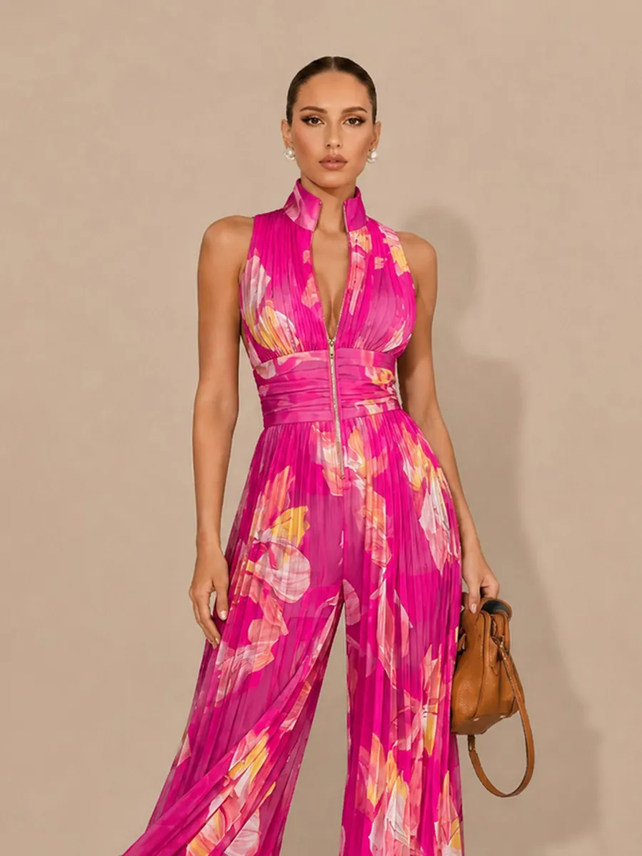Ophelia Sleeveless Pleated Zip-Front Jumpsuit