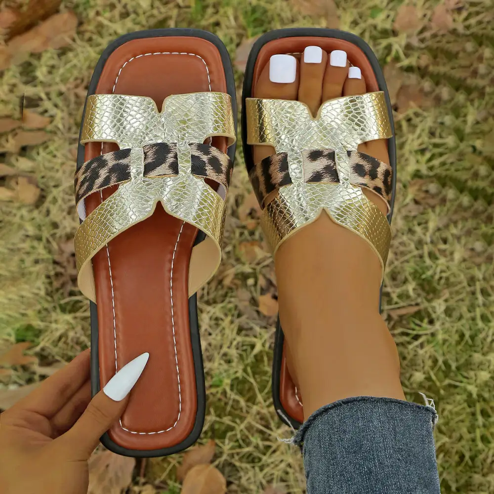 Square Toe Flat Sole Slide Sandals