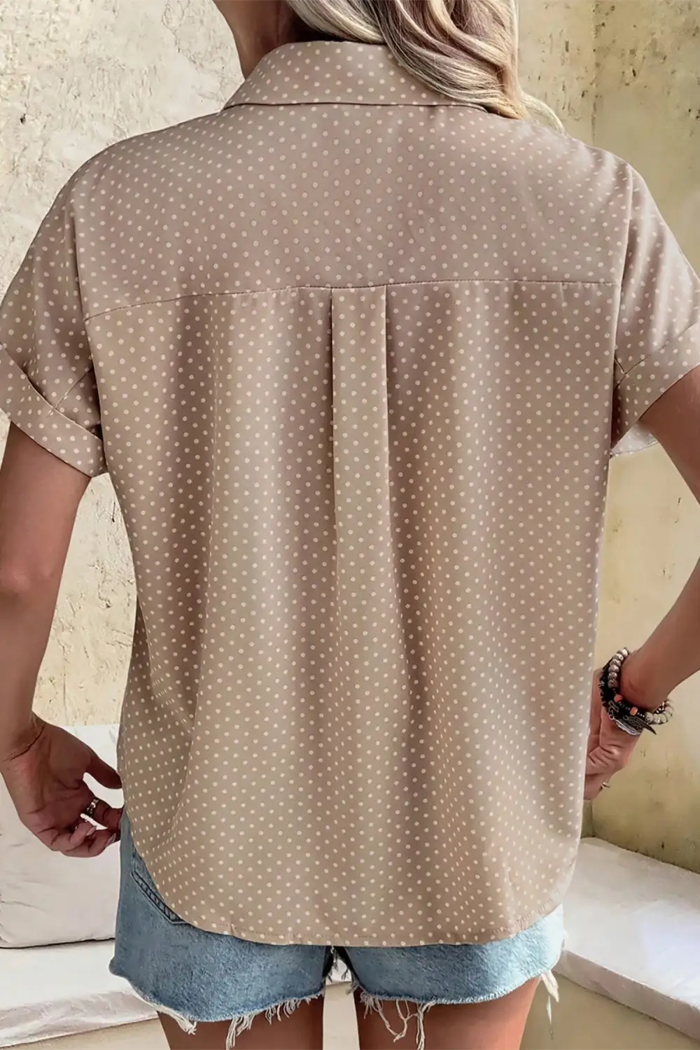 Short Sleeve Dot Print Shirt Blouse