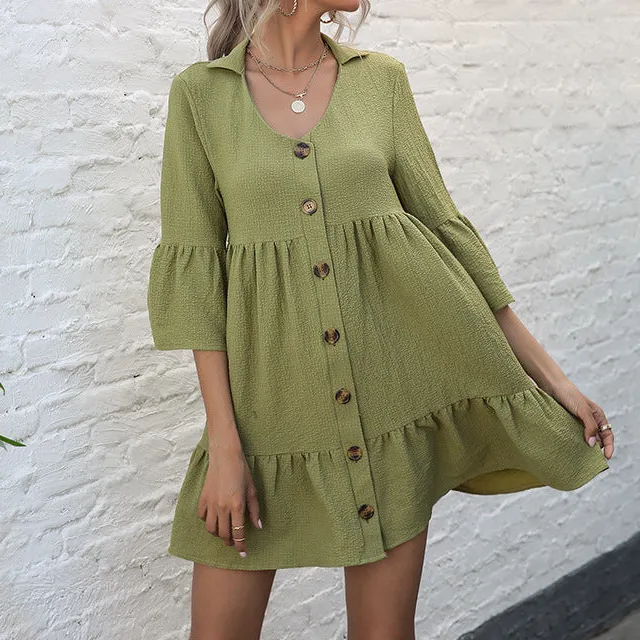Women's Wrap Three-Quarter-Sleeve Ruffled Summer Dress