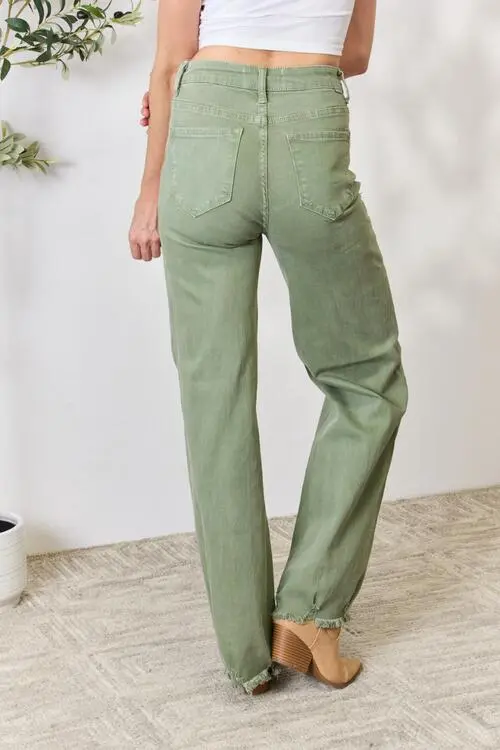 Raw Hem Wide Leg Detail Denim Jeans