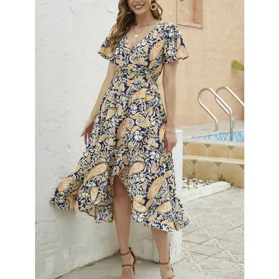 Short Sleeve Wrap Midi Dress