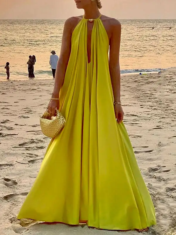 Deep Sleeveless Neck Maxi Dress