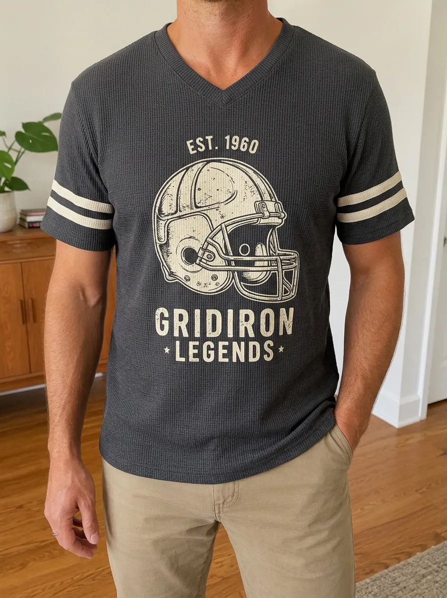 Men's Football Fan Gridiron Legends Helmet Printed Waffle Top