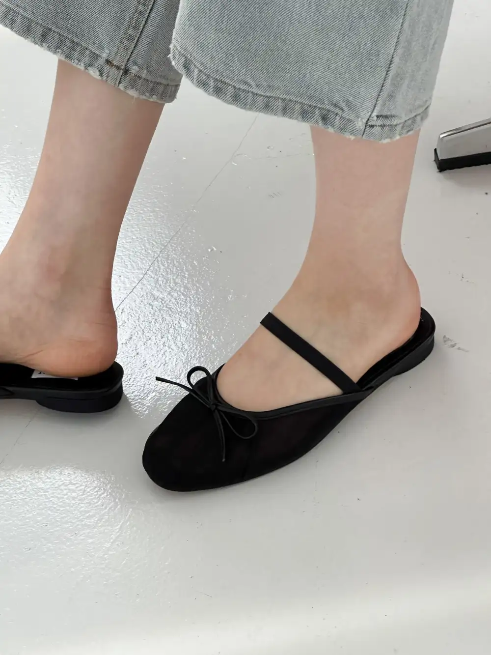 Faux Leather Mesh Slip On Mules