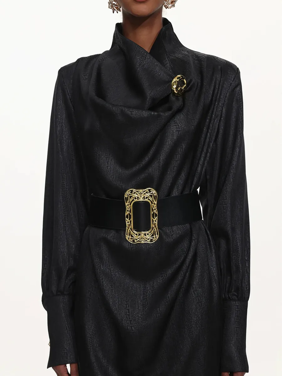 Azariah Cowl Neck Long Sleeve Belted Maxi Dress