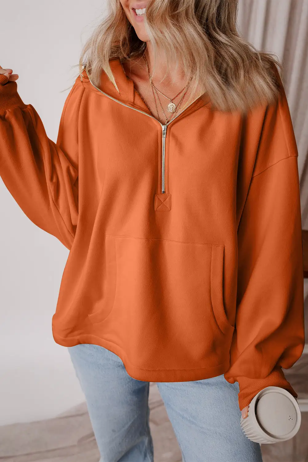Half-Zip Pocketed Hoodie