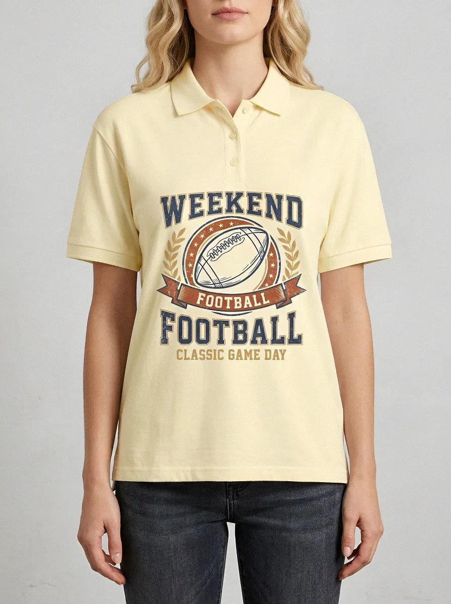Women's Football Lover Weekend Game Day Printed Polo Shirt