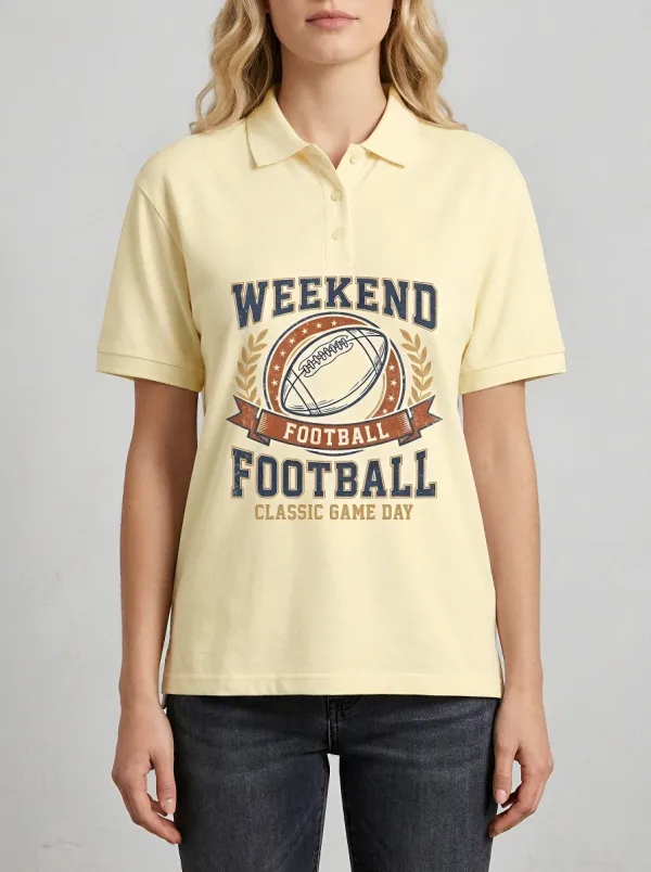 Women's Football Lover Weekend Game Day Printed Polo Shirt